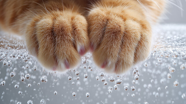 ガラスに触れる茶トラ猫の前足 / Orange Tabby Cat Paw on Glass