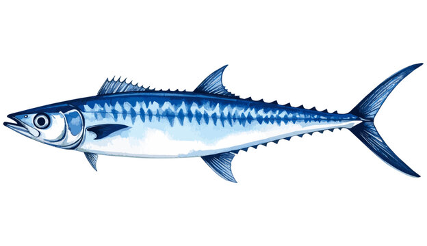 Kingfish Mackerel Fish Watercolor Illustration