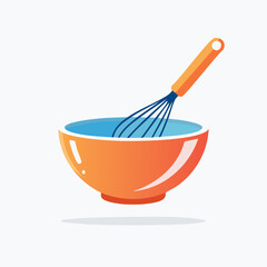 Mixing Bowl and Whisk - Culinary Preparation Illustration.