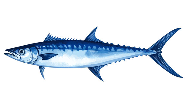 Kingfish Mackerel Fish Watercolor Illustration