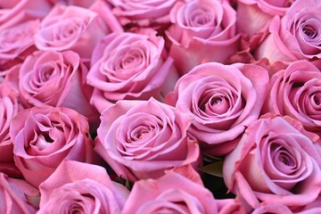 Fototapeta premium A close-up view of vibrant pink roses in full bloom forming a lush arrangement