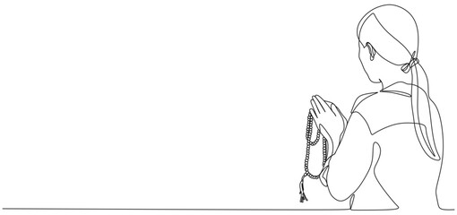 Continuous line vector design of a woman praying on Vesak day eps 3