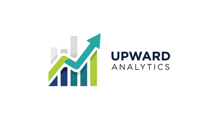 Upward Analytics Logo Design with Growing Bar Chart and Arrow.