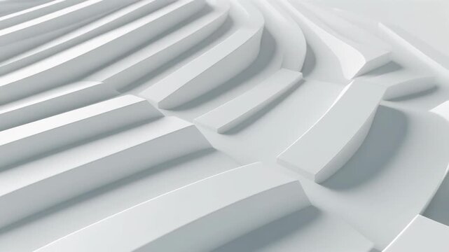 Abstract white geometric background, smooth 3D curved shapes and soft shadows, clean minimalist modern design loop