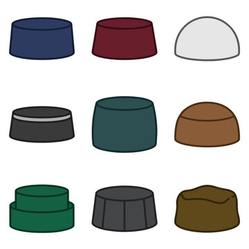 Muslim Cap Variations Flat Vector Illustration Set