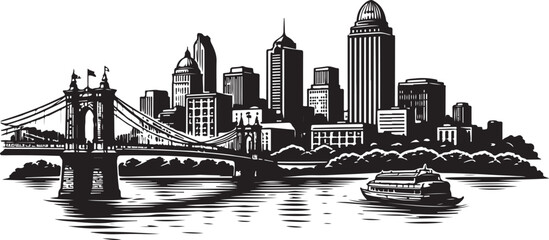 Cincinnati Skyline Silhouette, Vector Illustration, Isolated on White Background © Hin
