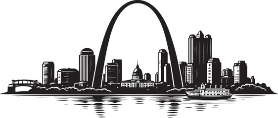 St Louis Skyline Silhouette, Vector Illustration, Isolated on White Background © Hin