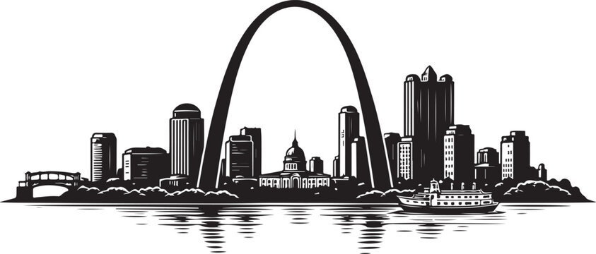 St Louis Skyline Silhouette, Vector Illustration, Isolated on White Background