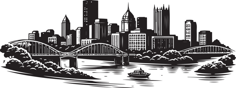 Pittsburgh Skyline Silhouette, Vector Illustration, Isolated on White Background