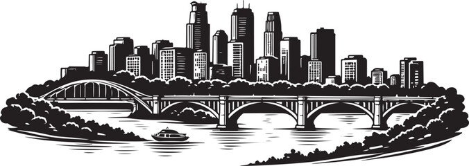 Minneapolis Skyline Silhouette, Vector Illustration, Isolated on White Background © Hin