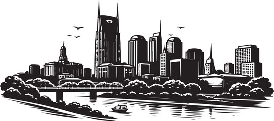 Nashville Skyline Silhouette, Vector Illustration, Isolated on White Background © Hin
