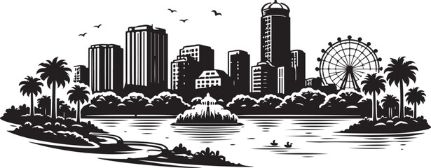 Orlando Skyline Silhouette, Vector Illustration, Isolated on White Background © Hin