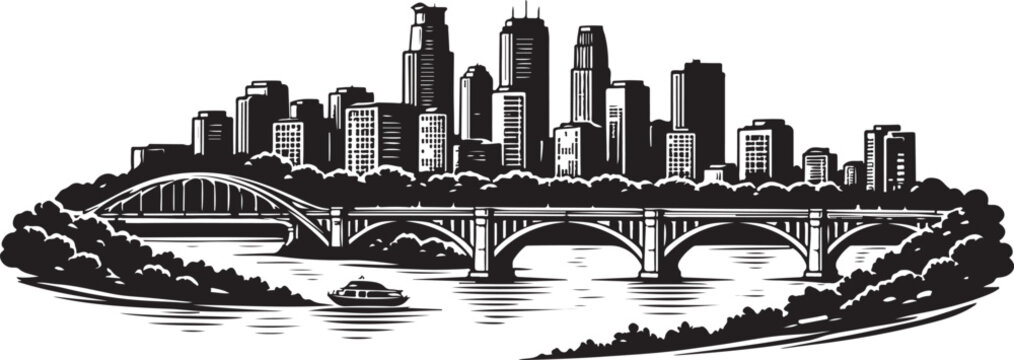 Minneapolis Skyline Silhouette, Vector Illustration, Isolated on White Background