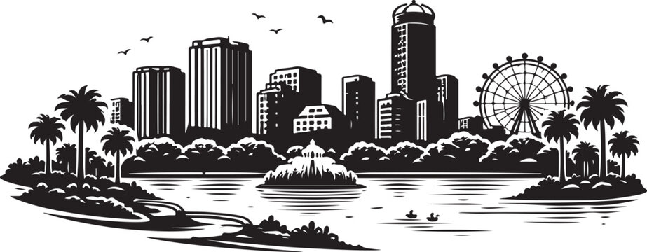 Orlando Skyline Silhouette, Vector Illustration, Isolated on White Background