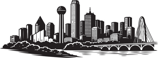 Dallas Skyline Silhouette, Vector Illustration, Isolated on White Background © Hin