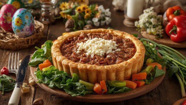 A classic Romanian meat pie called drob, served during Easter