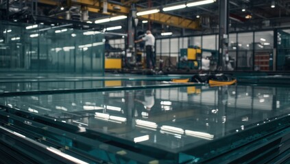 Fototapeta premium Custom-sized tempered clear float glass panels produced in the factory