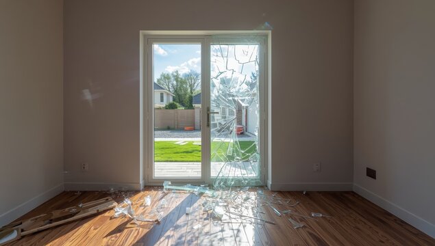 Damaged window door in newly constructed home
