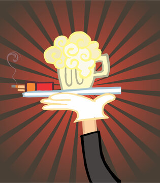 consumo cuidado. mesero llevando productos prohibidos