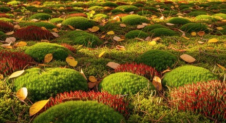 Autumnal Moss Carpet with Red British Soldier Lichens