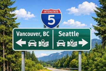 Fototapeta premium Interstate 5 direction sign for Seattle and Vancouver BC