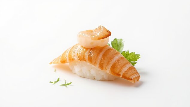 Isolated hotate scallop nigiri sushi on white
