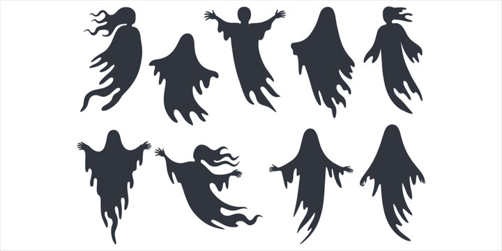 Spooky Silhouettes of Ghosts with Flowing Forms for Halloween vector illustration
