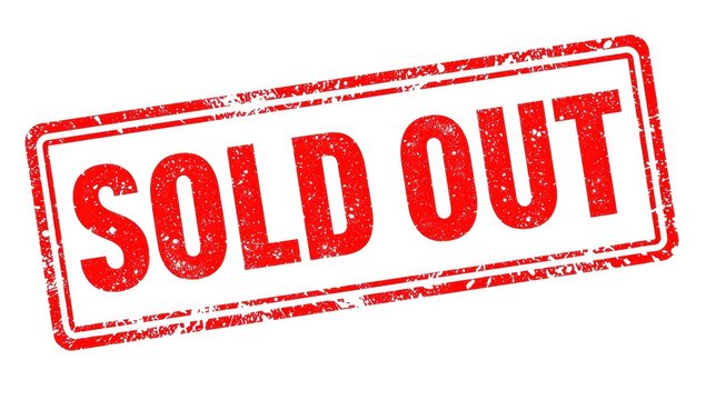 Red "Sold Out" rubber stamp with a worn texture on a clear background