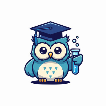 Graduation Owl with Beaker Illustration.