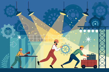 Workers With Energetic Lighting Professional Photo Great for Commercial Projects