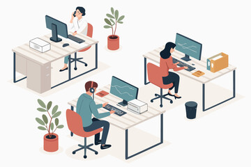 Workplace With Stylized Employee Creative Visual Suitable for Design