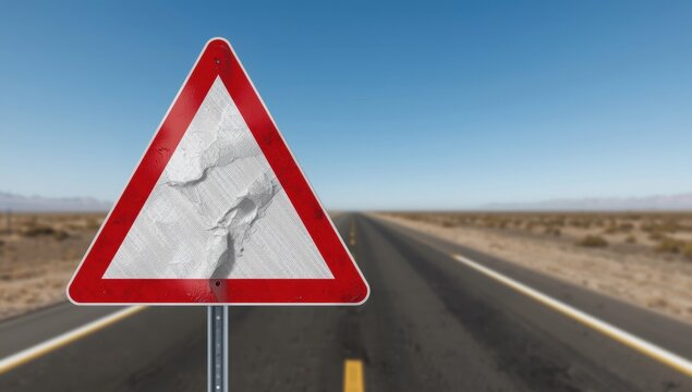 Left turn warning sign with red border, detailed triangular shape on a metallic pole, indicating a hazardous route