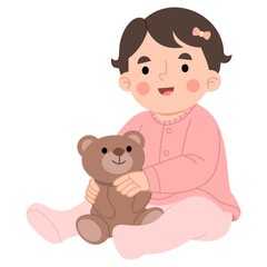 Illustration of Baby Girl Holding Teddy Bear