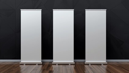 Fototapeta premium three blank rollup mockups for banding. 3d render illustration