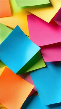 Colorful cut up note pads with crumpled edges.