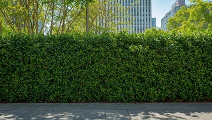 Naklejka premium Mesh fencing with a green hedge. Contemporary hornbeam hedge along urban road acts as a noise barrier