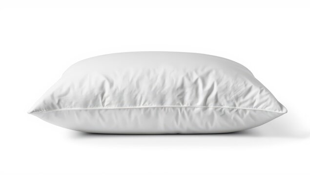 Isolated white pillow with case post-guest use in a hotel, highlighting comfort and joyful sleep