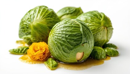 Fototapeta premium Cabbages in brine on a white backdrop. Fermented mustard greens, Sayur Asin, traditional Chinese cuisine
