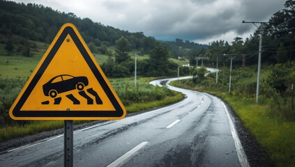 slippery road warning sign