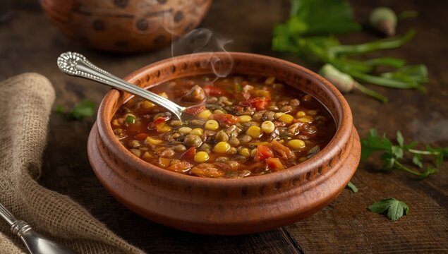 soup of black-eyed peas in a chamba clay dish