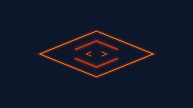 Geometric logo design with orange and red lines on a dark background