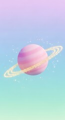 Whimsical Pink Planet with Glittering Rings & Stars