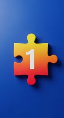 Number One Puzzle Piece on Blue Background
