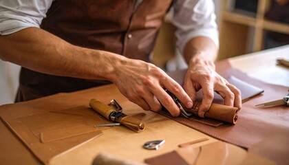 Person working with leather craft tools.