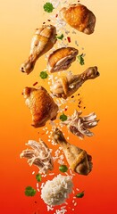 Delicious Roasted Chicken and Rice Falling with Spices