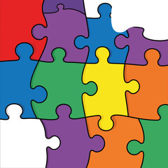 Fototapeta premium Multicolored puzzle pieces assembled together showcasing teamwork and problem solving skills in a vibrant graphic illustration