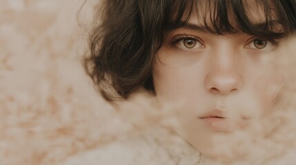 Generative AI, Woman in linen clothing enjoying peaceful moment with plants in sunlight