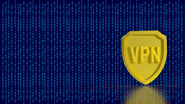 Golden VPN Shield Cyber Security Protection Concept 3d render.