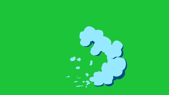 Soft blue smoke puff expanding and fading on green background with smooth motion cartoon style loop animation scene