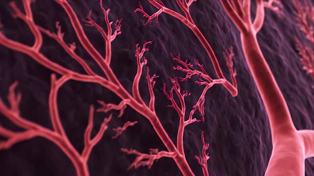 Detailed CGI Depiction of Retinal Blood Vessels with Flowing Circulation in Medical Education Context